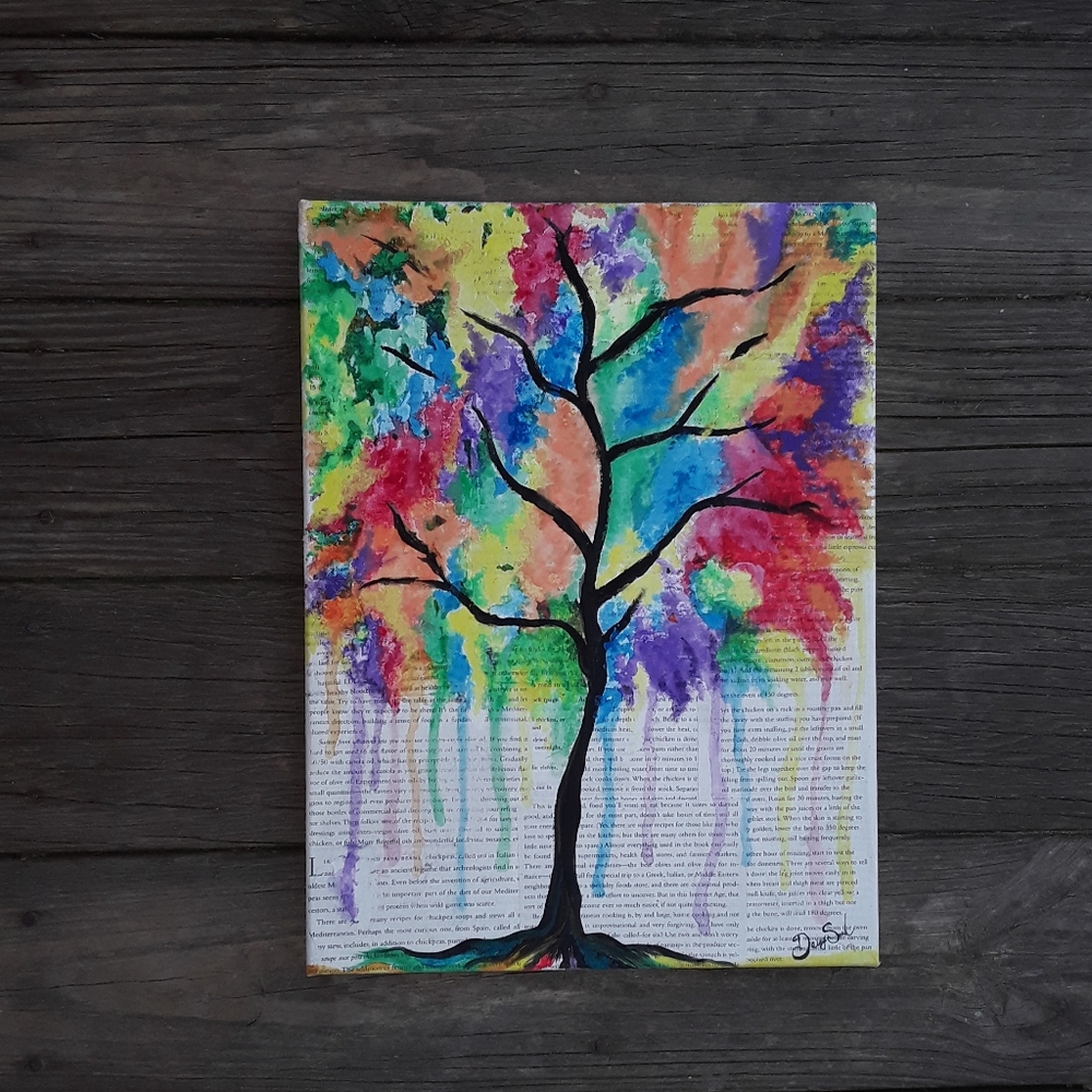 Watercolor Bright Rainbow Tree Painting Art - Picture 7 of 8
